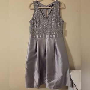 Silver Sequin and Satin Fit and Flare Dress